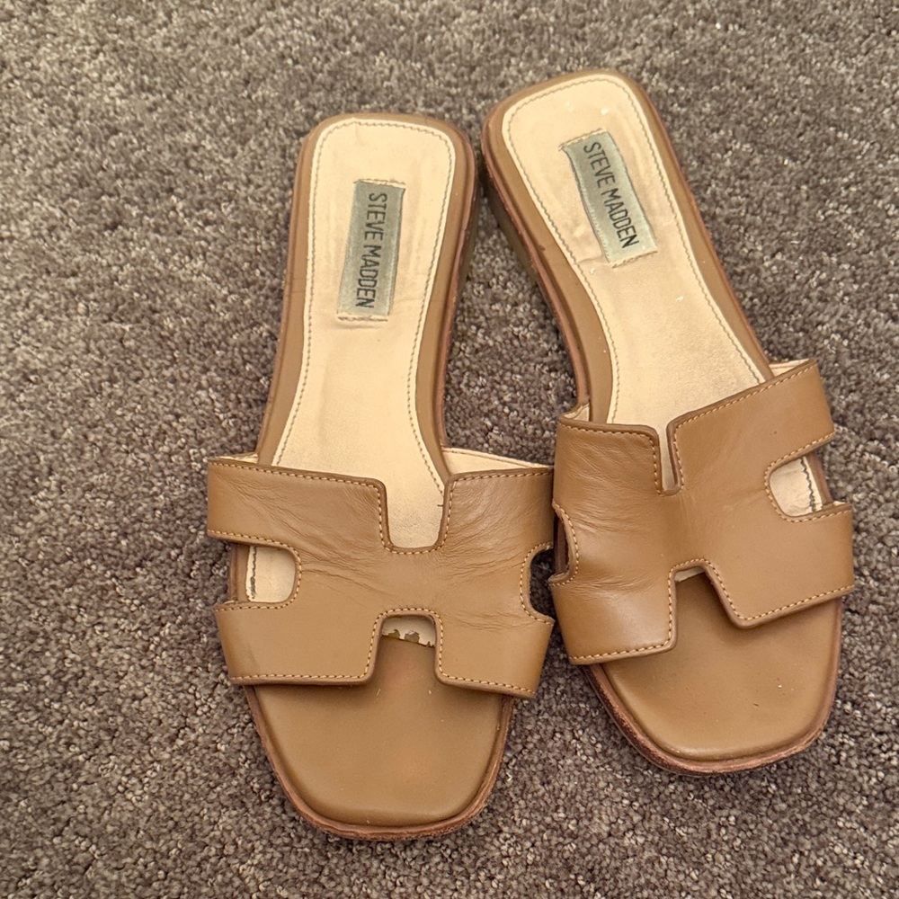 Steve Madden Brown Leather Slide Sandals